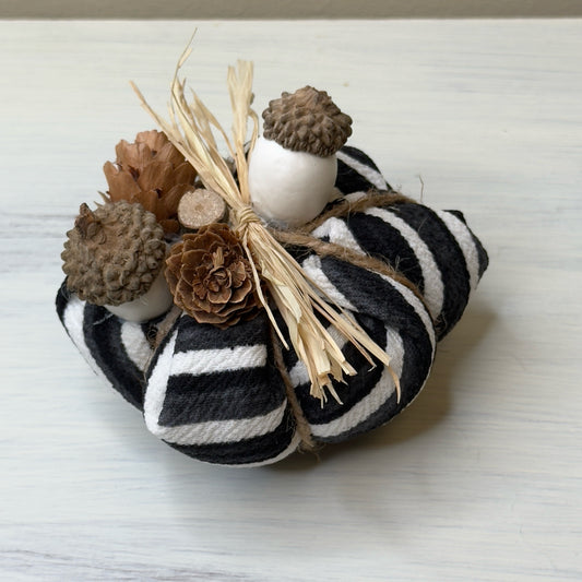 Black & White Striped Stuffed Pumpkin