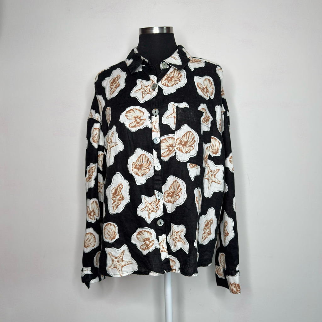 Nicole Miller Linen Seashell Print Top - Size XL