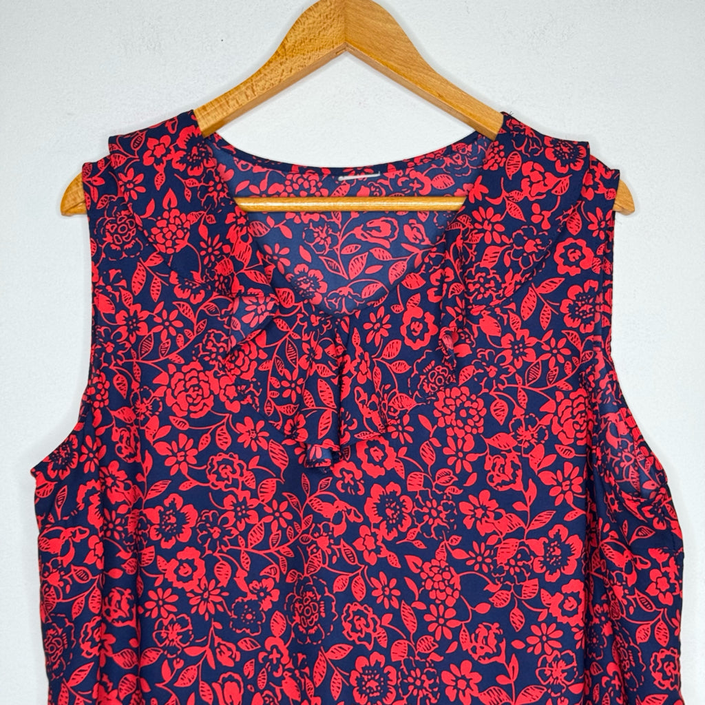 Red & Navy Blue Ruffle Trim Sleeveless Top - Size 1X