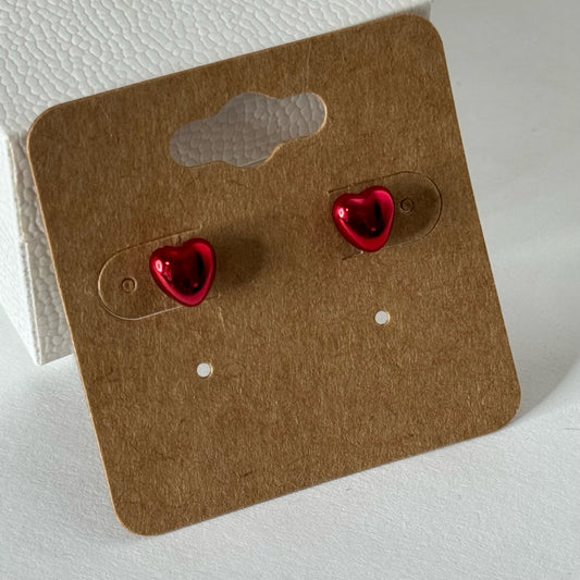 Shiny Red Heart Stud Earrings