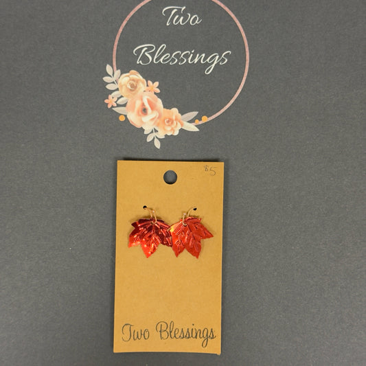 Two Blessings Earrings - Red Maple Leaf
