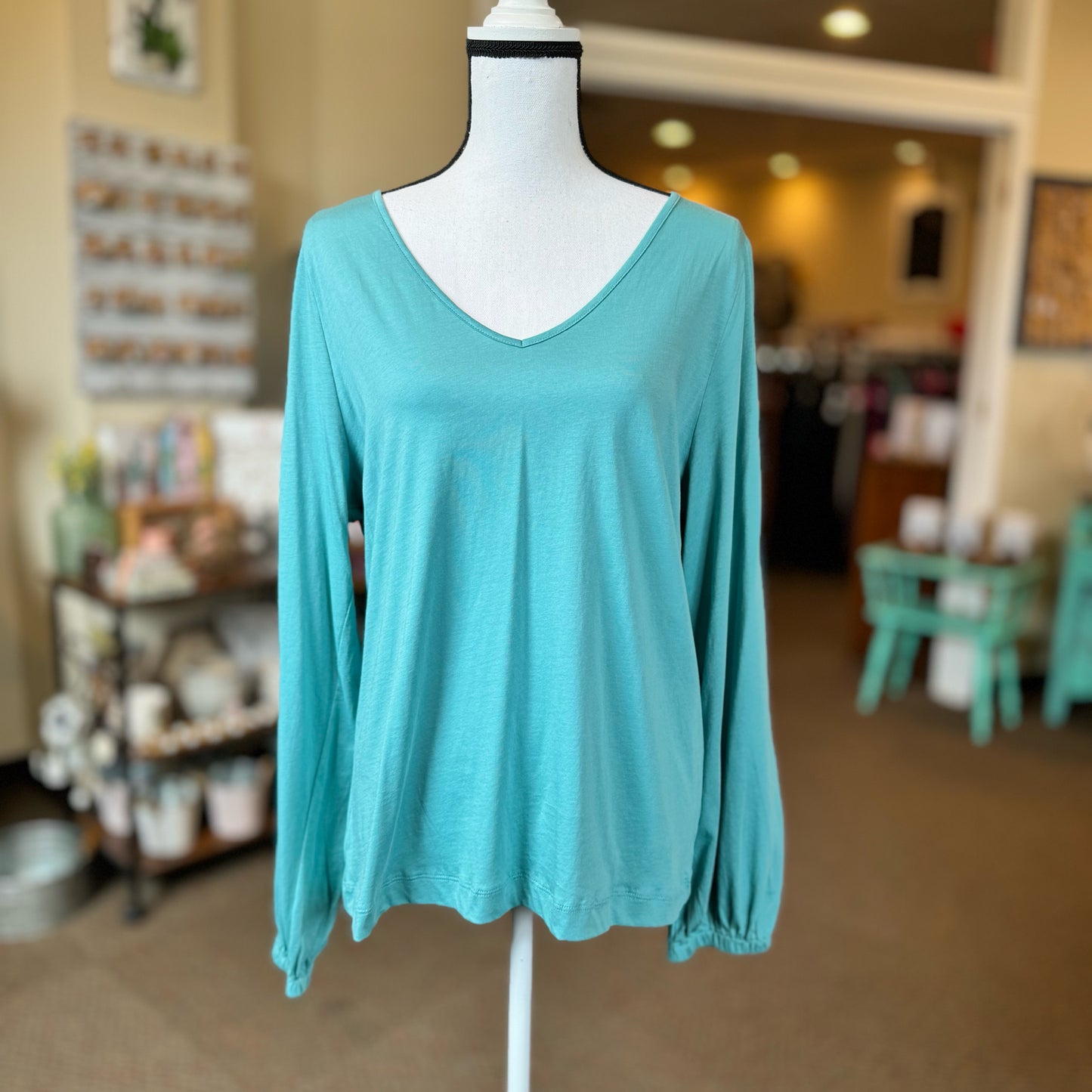 Loft Pleated V-Neck Long Sleeve Tee - Size XL