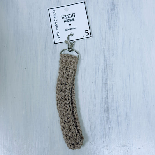 Handmade Crochet Wristlet Keychain - Tan