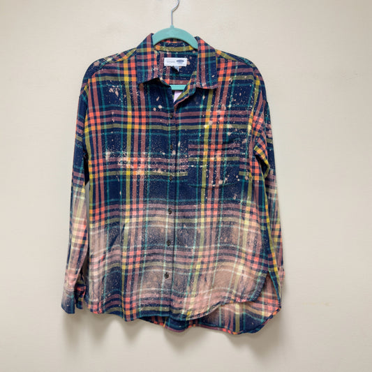 Old Navy "Boyfriend" Plaid Hand Bleached Shirt - Size Small