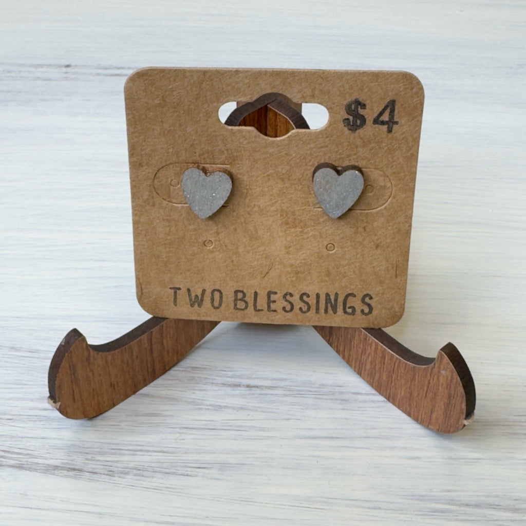 Two Blessings Earrings - Wood Earrings - Silver