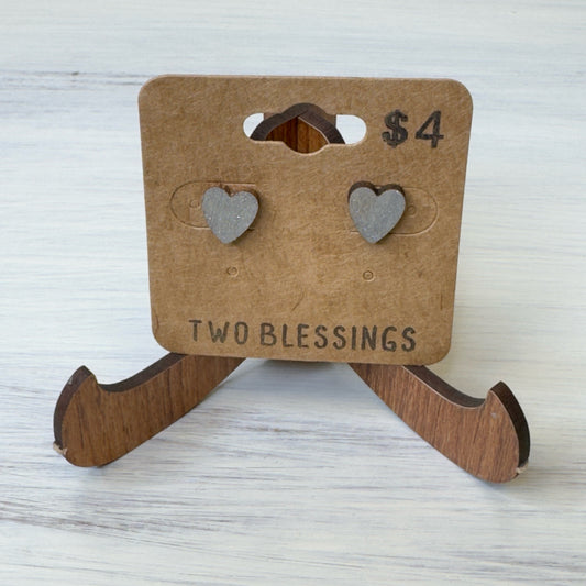 Two Blessings Earrings - Wood Earrings - Silver