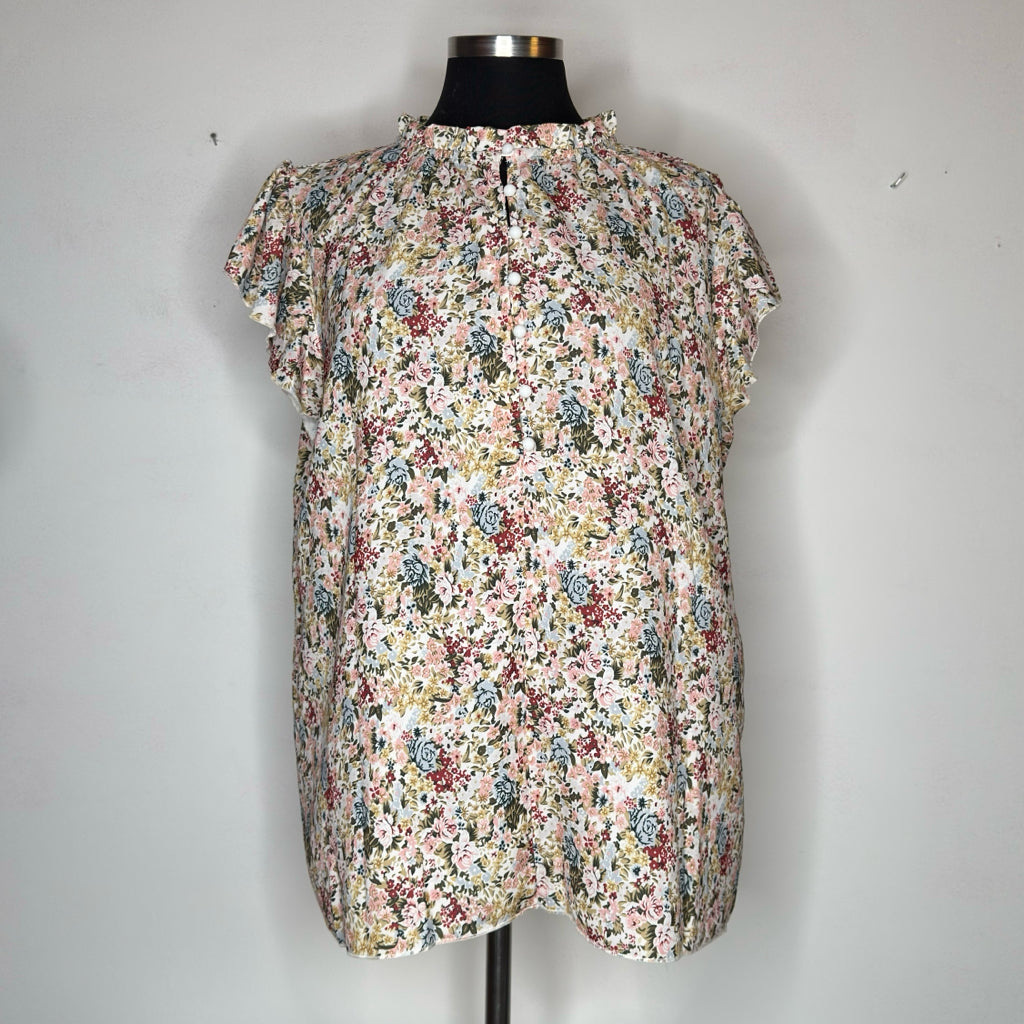Foral Flutter Sleeve Top - Size XL