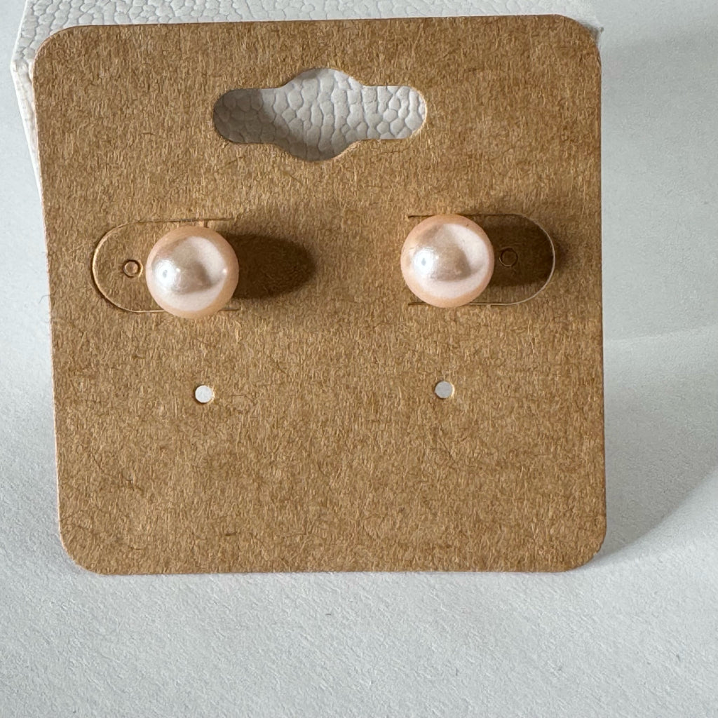 Simulated Pink Pearl Stud Earrings