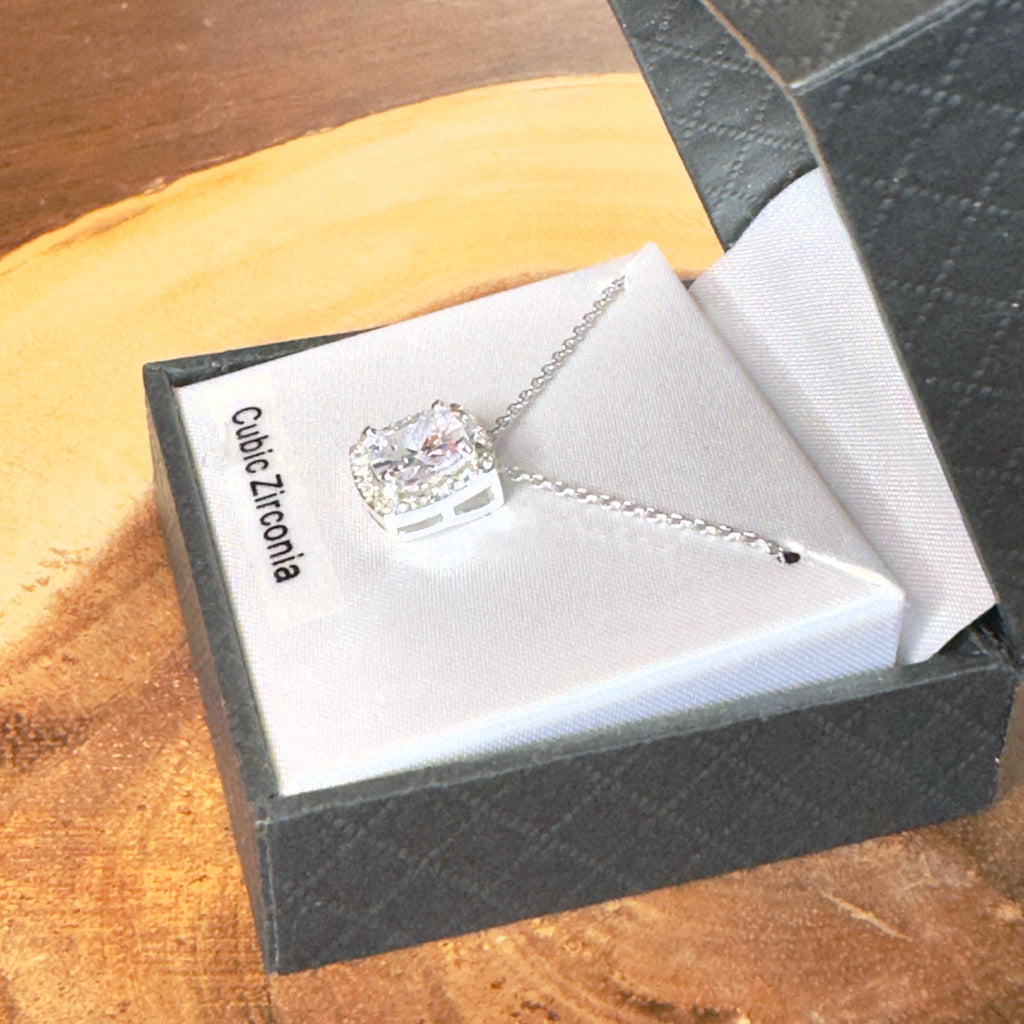 Cushion-Cut Halo Pendant Necklace