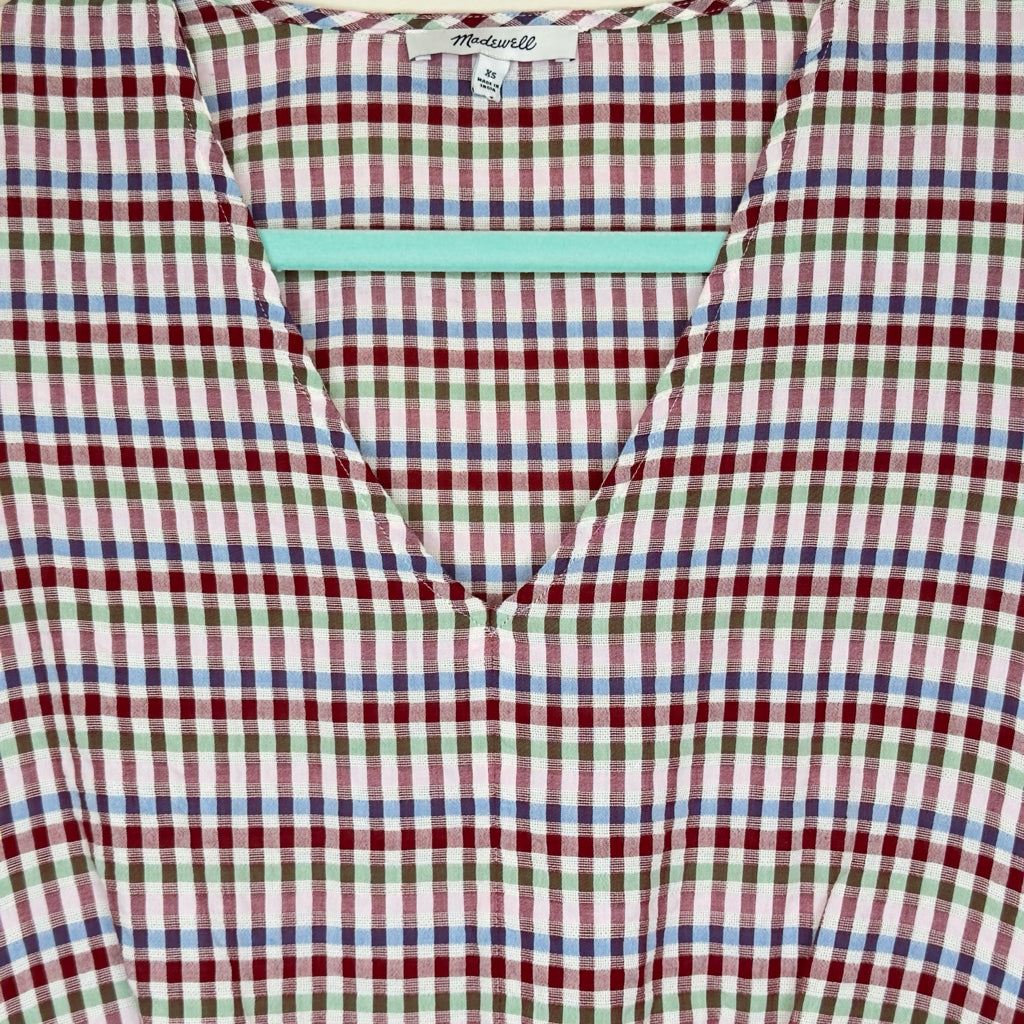 Madewell Seersucker Plaid Tie Front Top - Size XS