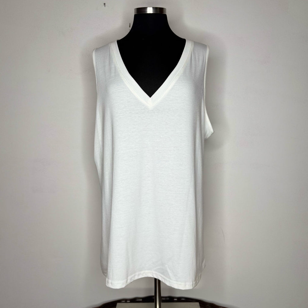White V-Neck Sleeveless Tee - Size XXL