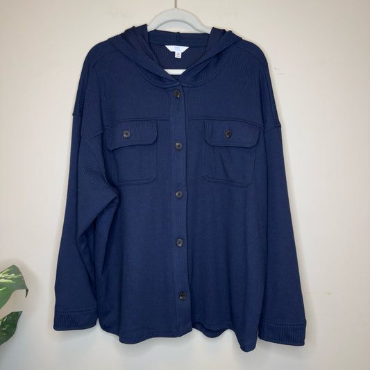Time & True Hooded Ribbed Button Front Top - Size XXL