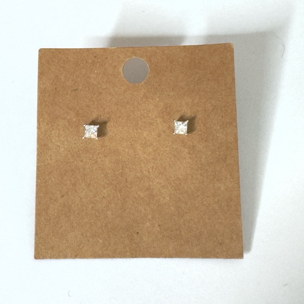 Princess Cut Sterling Silver Stud Earrings