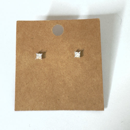 Princess Cut Sterling Silver Stud Earrings