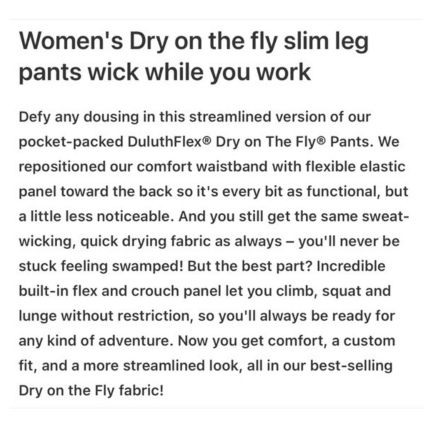 Duluth Trading Co Dry on the Fly Pants - Size 12 X 31