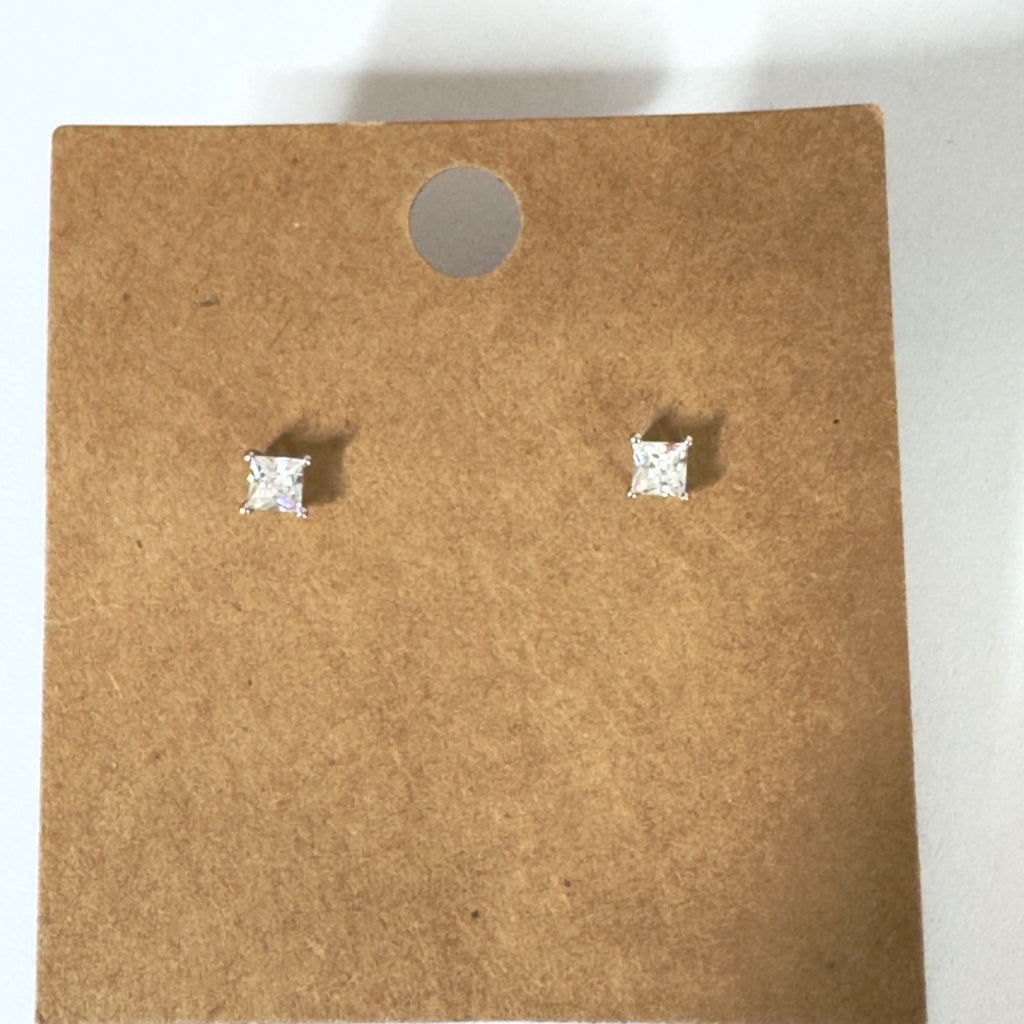 Princess Cut Sterling Silver Stud Earrings