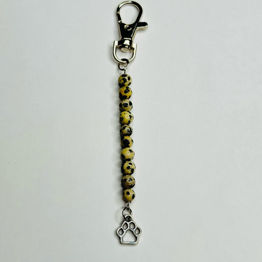 Inga Ann's Dalmatian Jasper Beaded Purse/Bag Charm Keychain w/Paw Print Charm