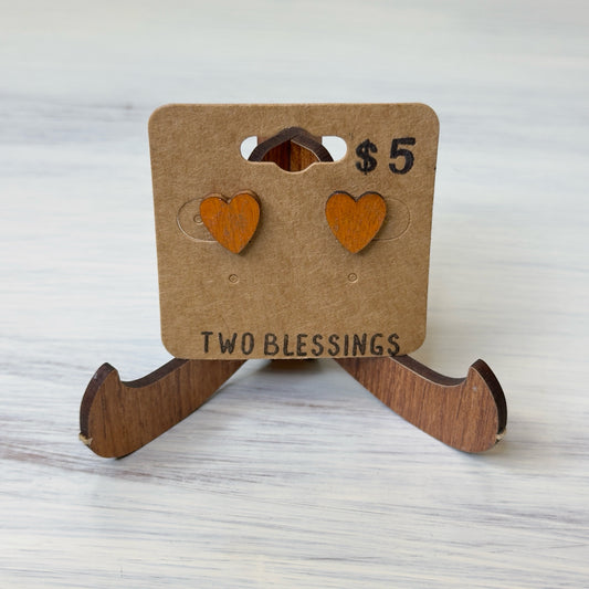 Two Blessings Earrings - Wood Heart - Tan