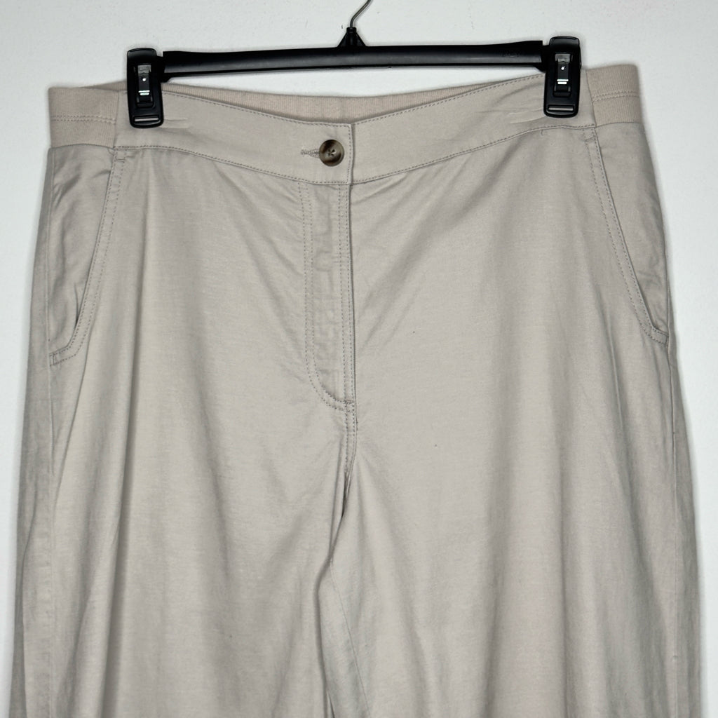 Chico's Ribbed Waist Linen Blend Straight-Leg Cropped Pants - Size 14