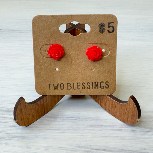 Two Blessings Earrings - Flower - Red