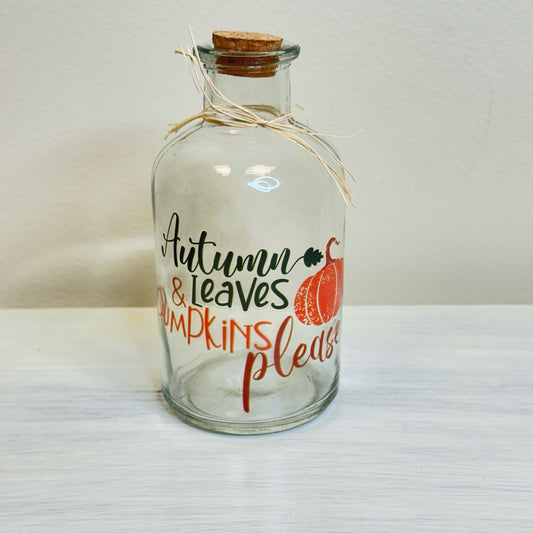 Fall Glass Vase - Autum & Leaves Pumpkins Please
