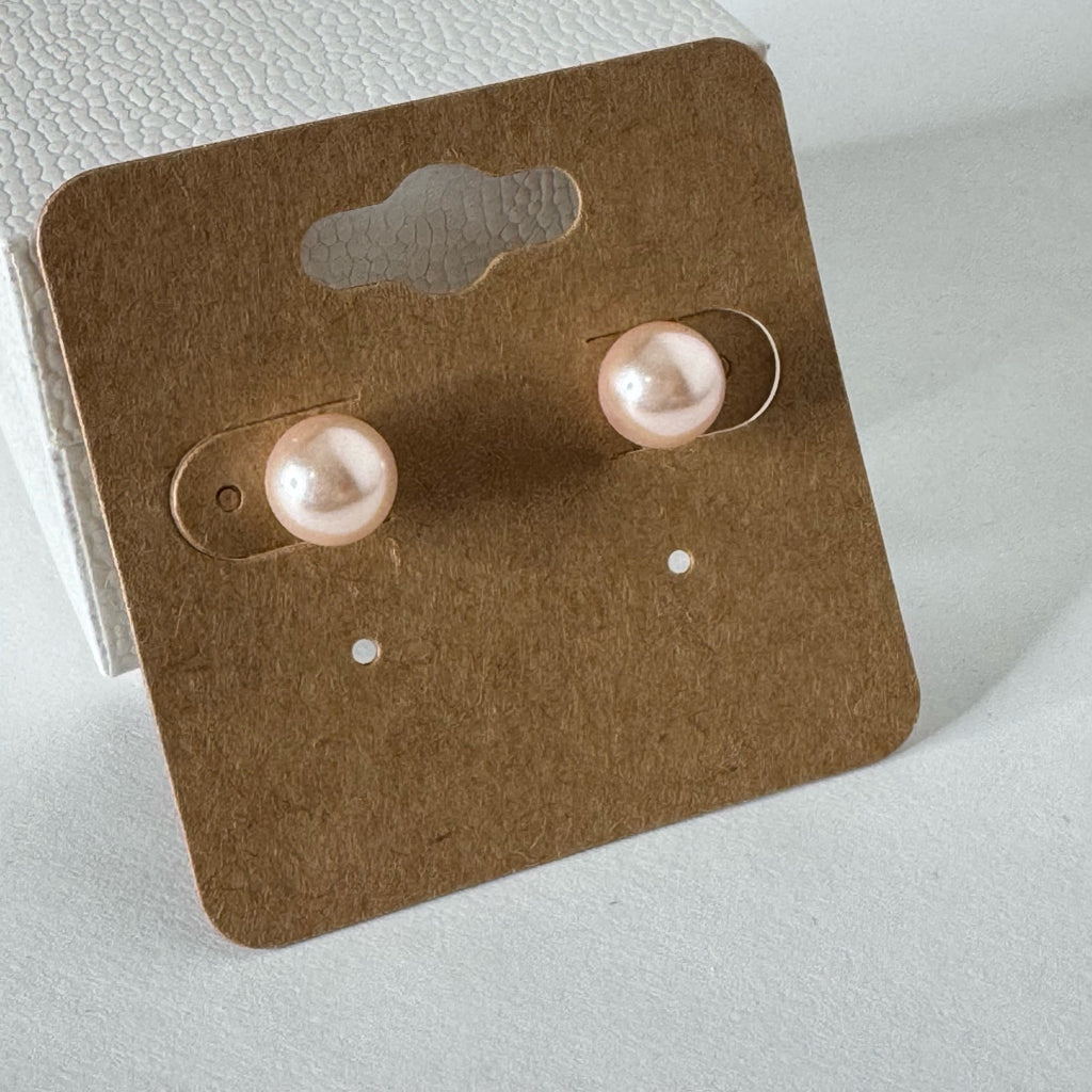 Simulated Pink Pearl Stud Earrings