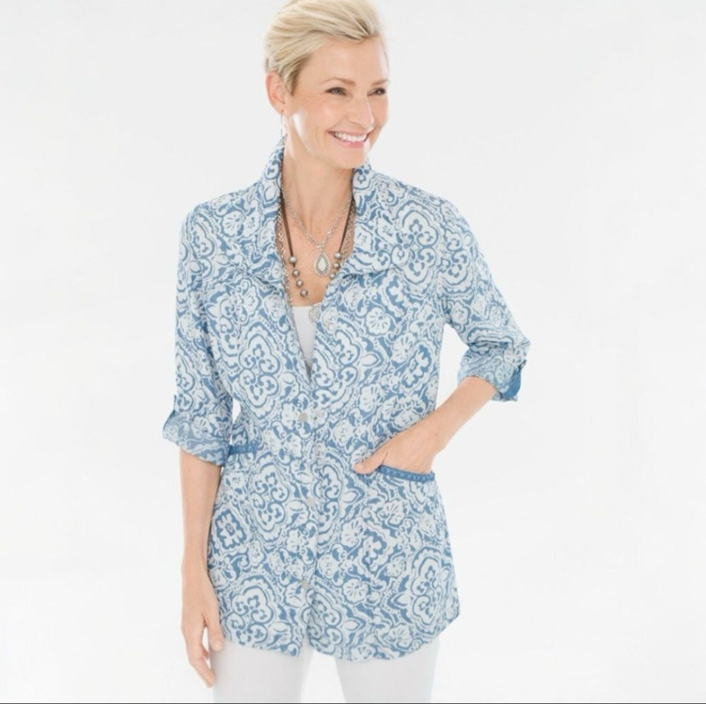 Chico's Medallion Print Utility Jacket - Size Large