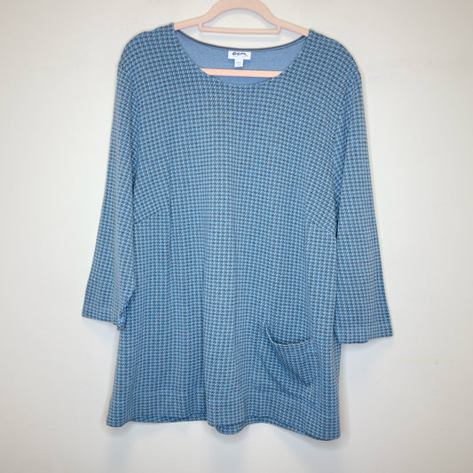 J. Jill Ponte Tunic Top Houndstooth Blue Pocket - Size 3X
