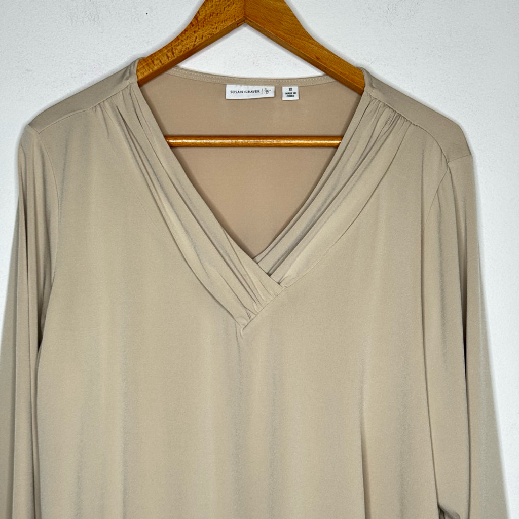 Susan Graver Pleated Neckline Top - Size 1X