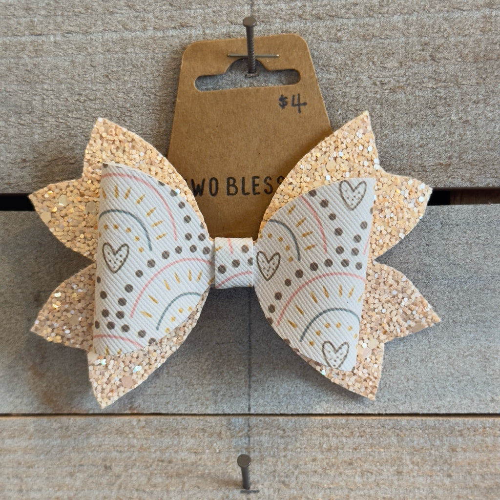 Two Blessings Bow - Hearts/Rainbows/Glitter