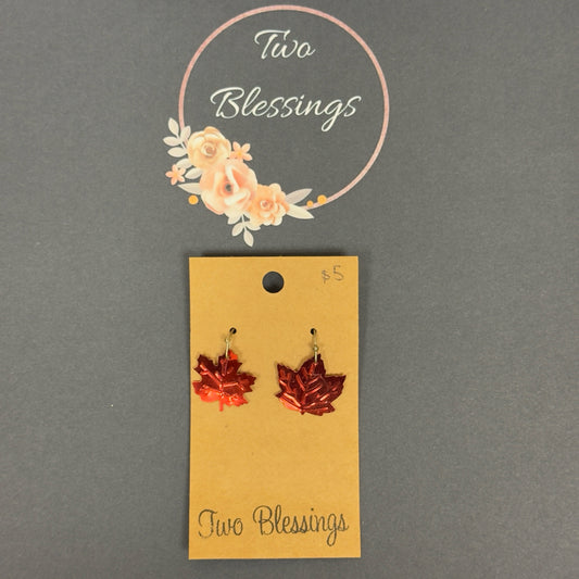 Two Blessings Earrings - Red Maple Leaf