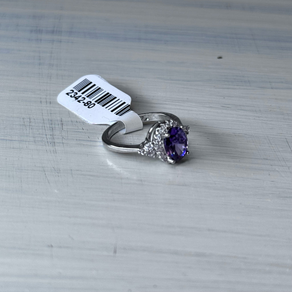 Deep Purple Oval Halo Statement Ring - Size 5