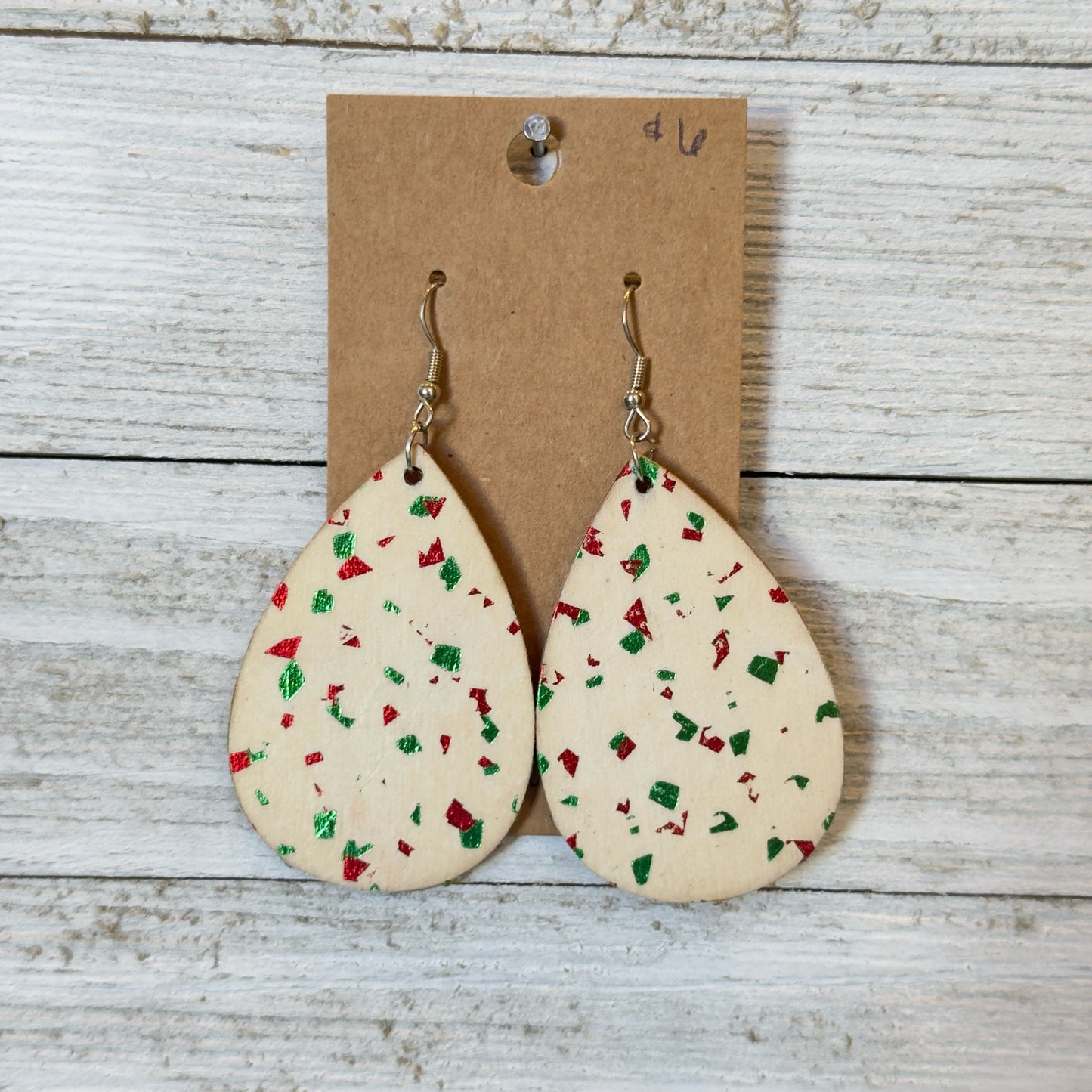 Two Blessings Wood Earrings - Red & Green Flecks