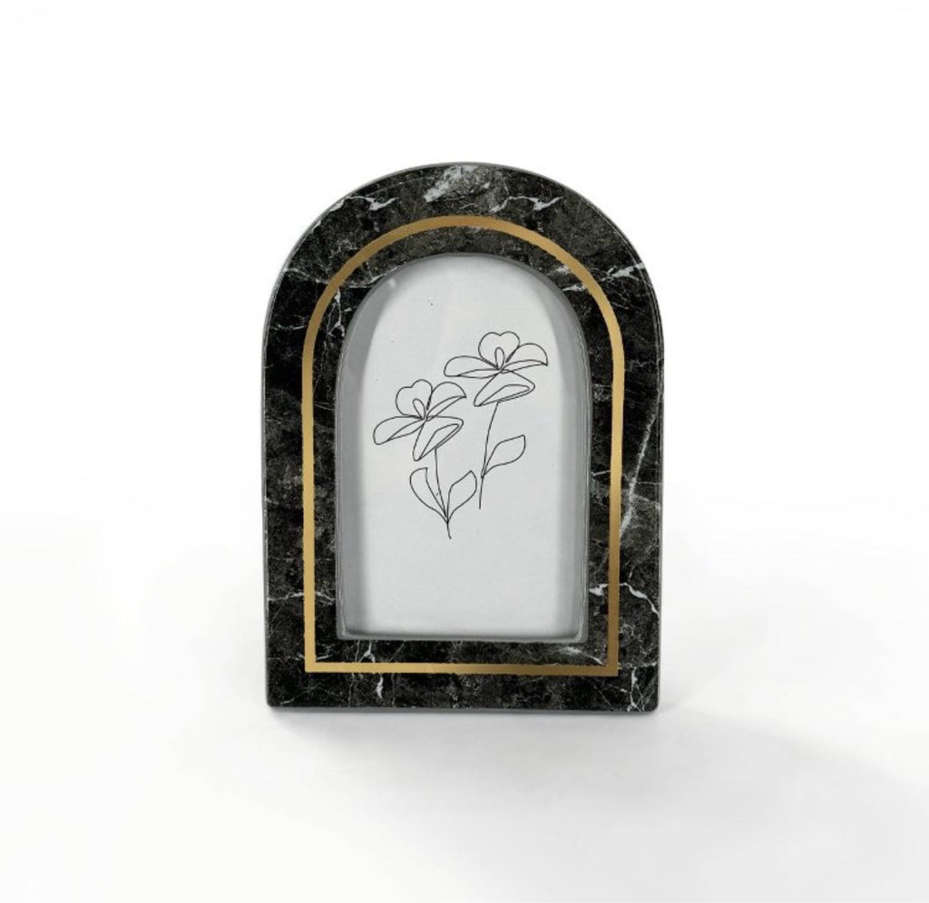 Ceramic Faux Marble Print Gold Trim Picture Frame