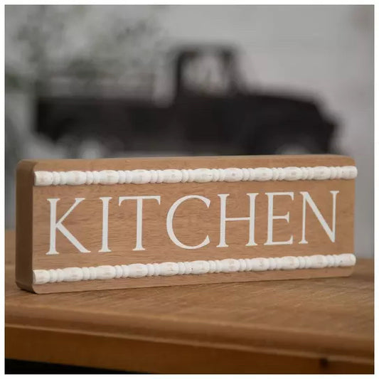 Kitchen Beaded Wood Block Sign