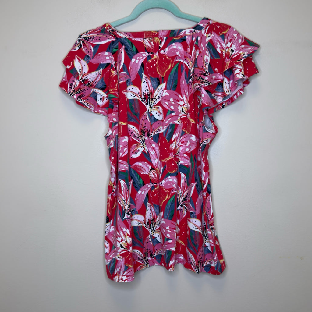Chico's Floral Layered Cap Sleeve Tee - Size Large