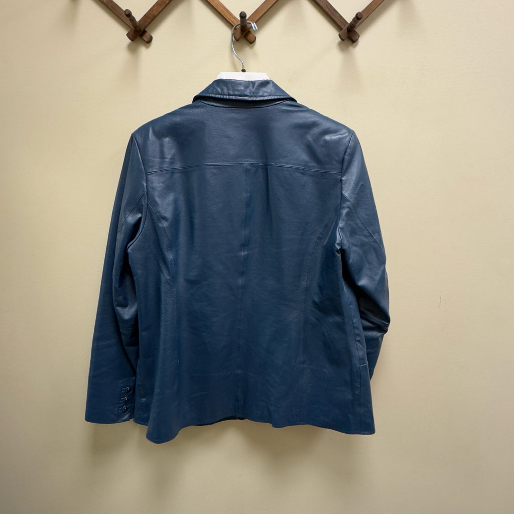 D & Co Blue Leather Coat - Size Large