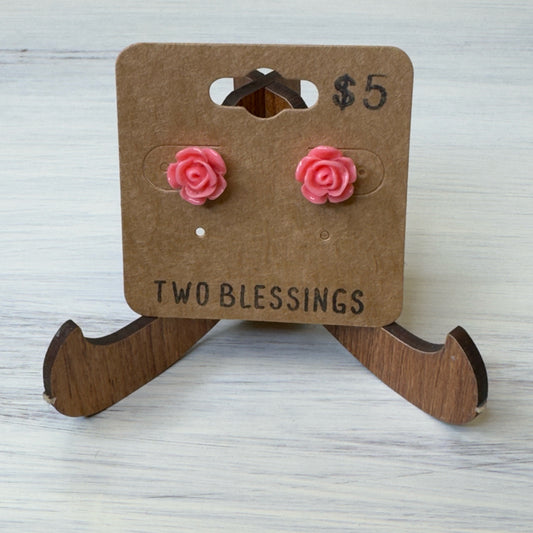 Two Blessings Earrings - Flower - Coral