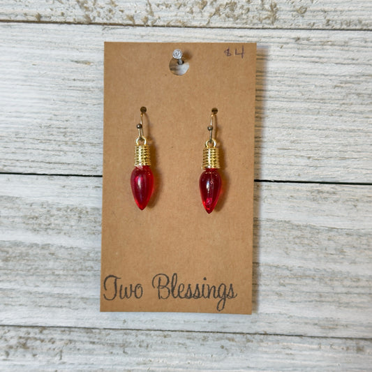 Two Blessings Earrings - Red Christmas Light