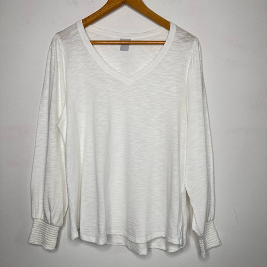 Chico's Smocked Cuff V-Neck Top - Size Large