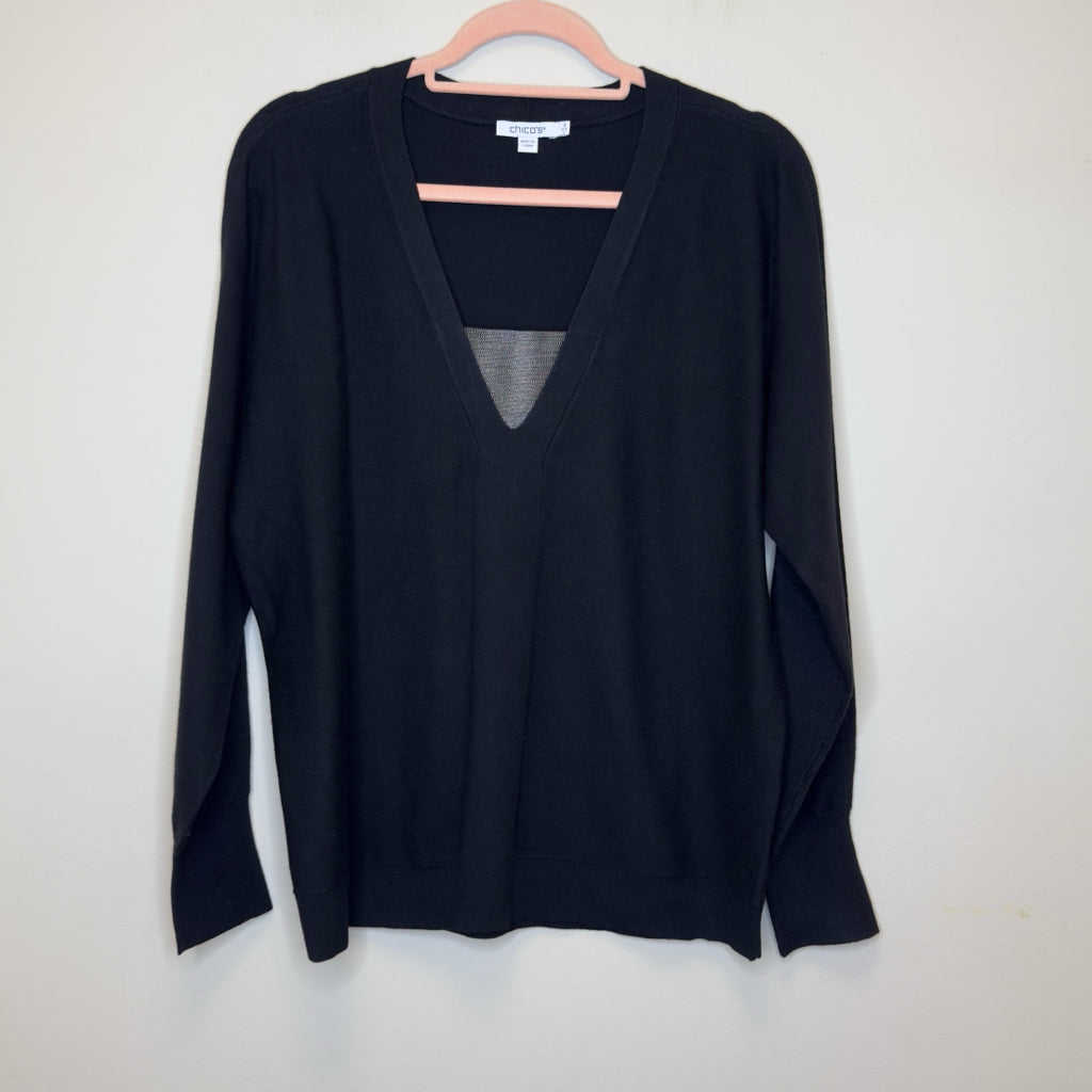 Chico's Caviar Bead V-Neck Sweater - Size Large