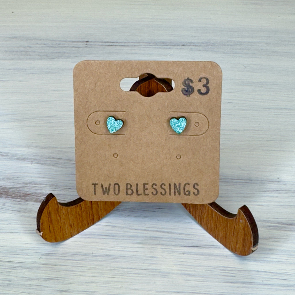 Two Blessings Earrings - Wood Heart - Green