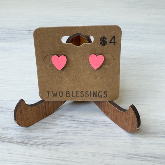 Two Blessings Earrings - Wood Heart - Coral