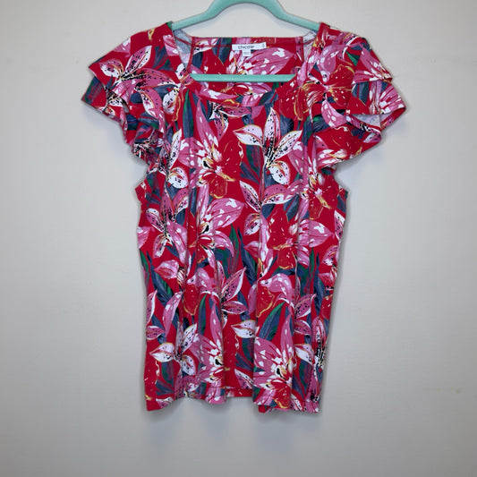 Chico's Floral Layered Cap Sleeve Tee - Size Large