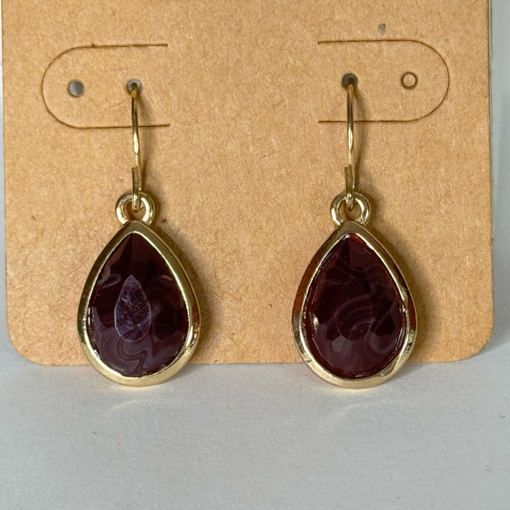 Fauceted Deep Purple Stone Teardrop Earrings