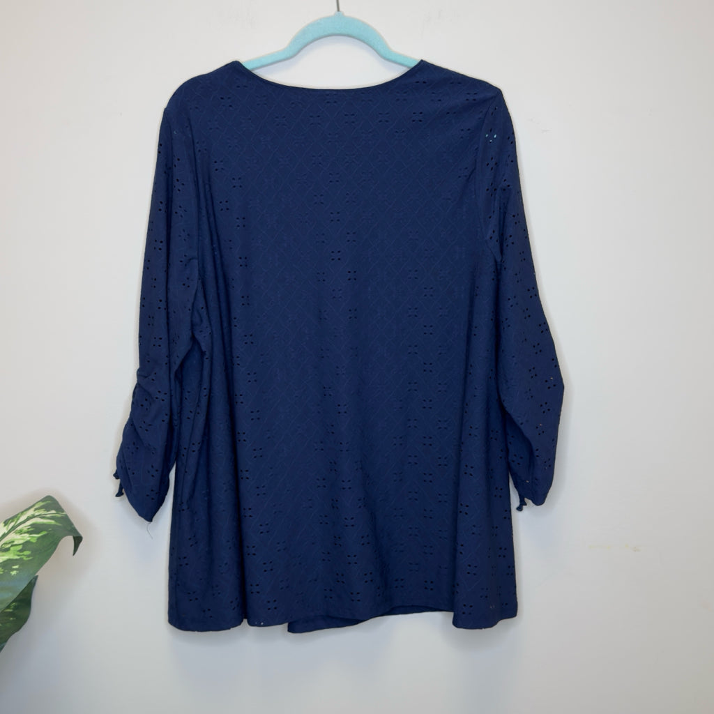 Catherines Eyelet Overlay Top - Size 1X