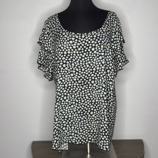 Acting Pro Daisy Print Ruffle Sleeve Top - Size 1X
