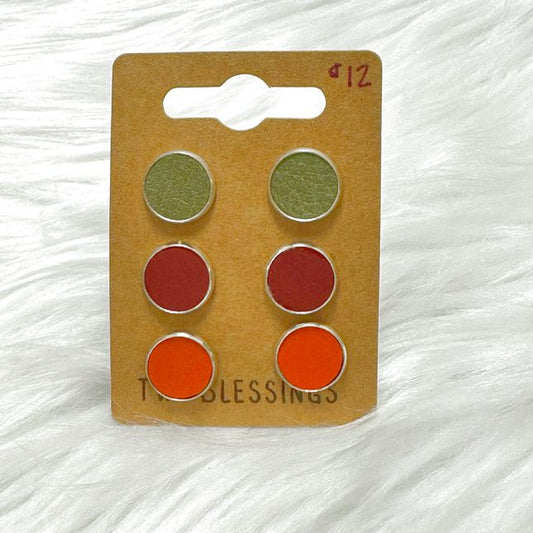 Two Blessings Earrings - 3pk - Green/Burgundy/Orange