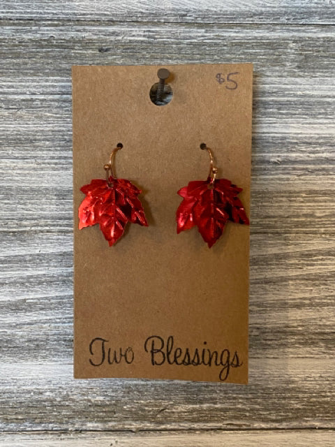 Two Blessings Earrings - Red Maple Leaf