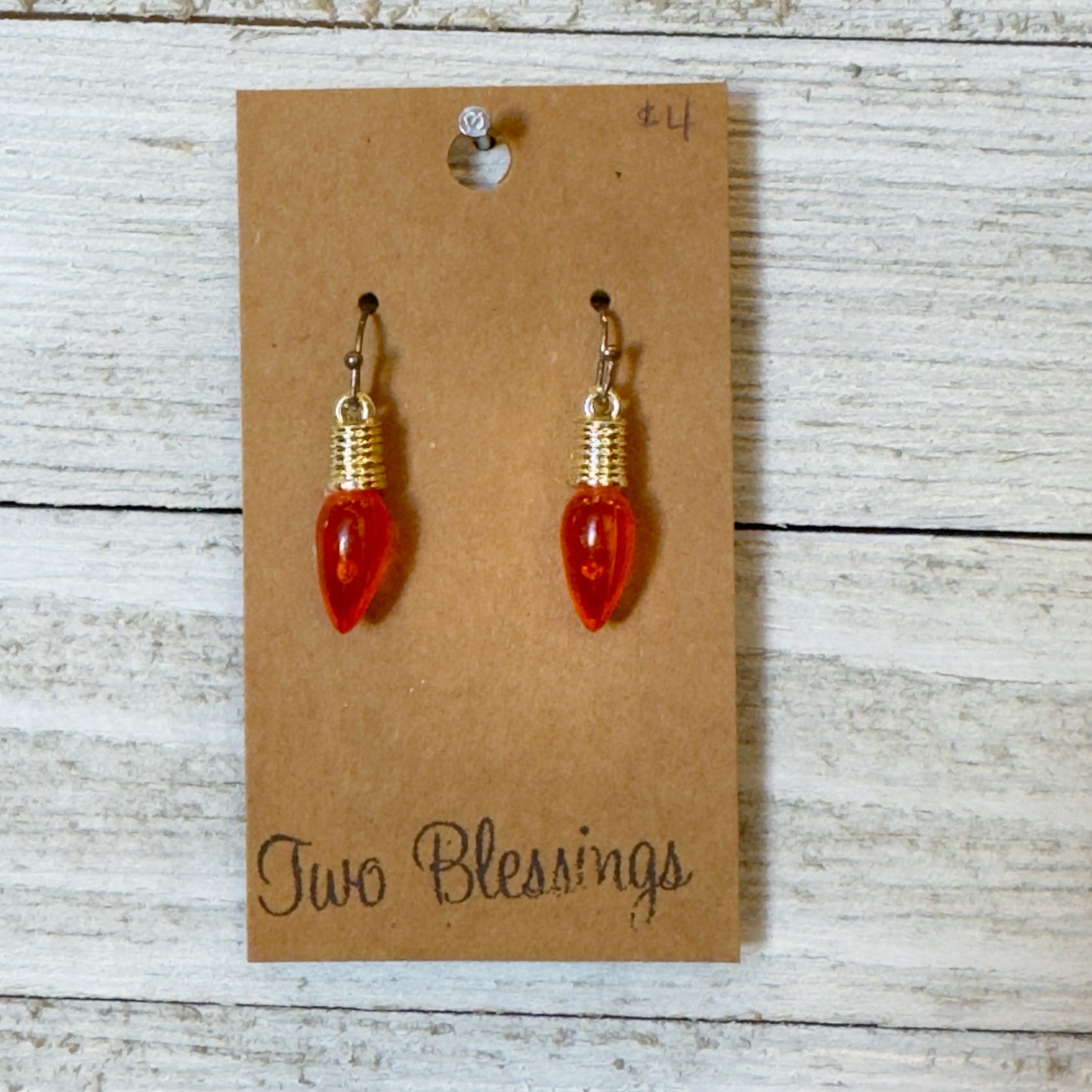 Two Blessings Earrings - Orange Christmas Light